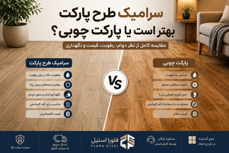 سرامیک طرح پارکت بهتر است یا پارکت چوبی؟ | فلورا استیل
